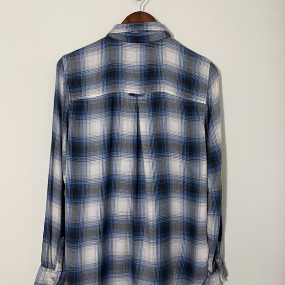 American Eagle Button-down Flannel Plaid - White/Blue S - Picture 3 of 9